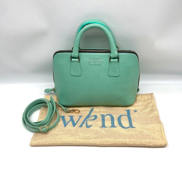 WKND WYFR  Aquamarine Croc Embossed Leather Convertible Satchel - Picture 10 of 11